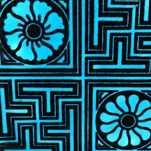 MINTON Turquoise Black Transferware Tile Victorian ~ GEOMETRICS 1885