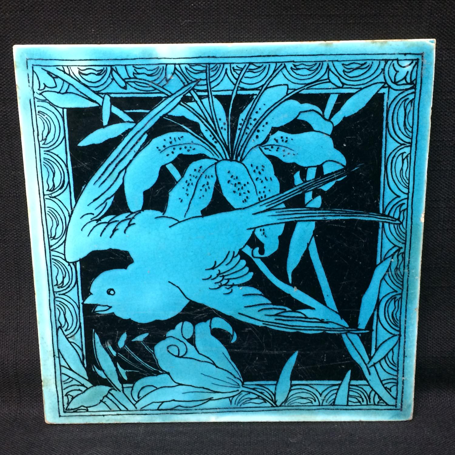 Minton Turquoise Black Transferware Tile Victorian ~ LILY 1885