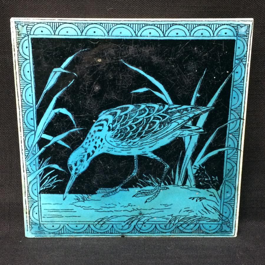 Turquoise Minton Hollins Black Transferware Tile ~ SNIPE 1885