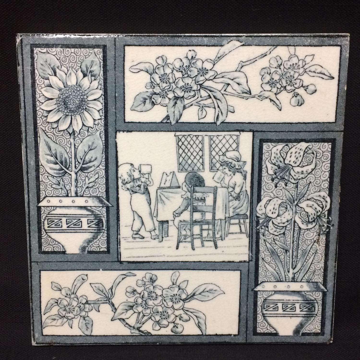 1880 Kate Greenaway Tile ~  Children Flowers 1880