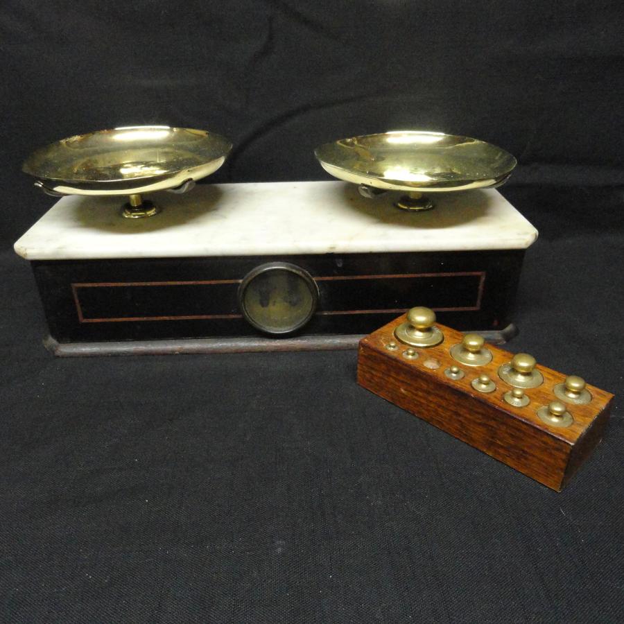 Marble Brass Oak Victorian Scale ~ Apothecary Culinary Scale ~ 1880