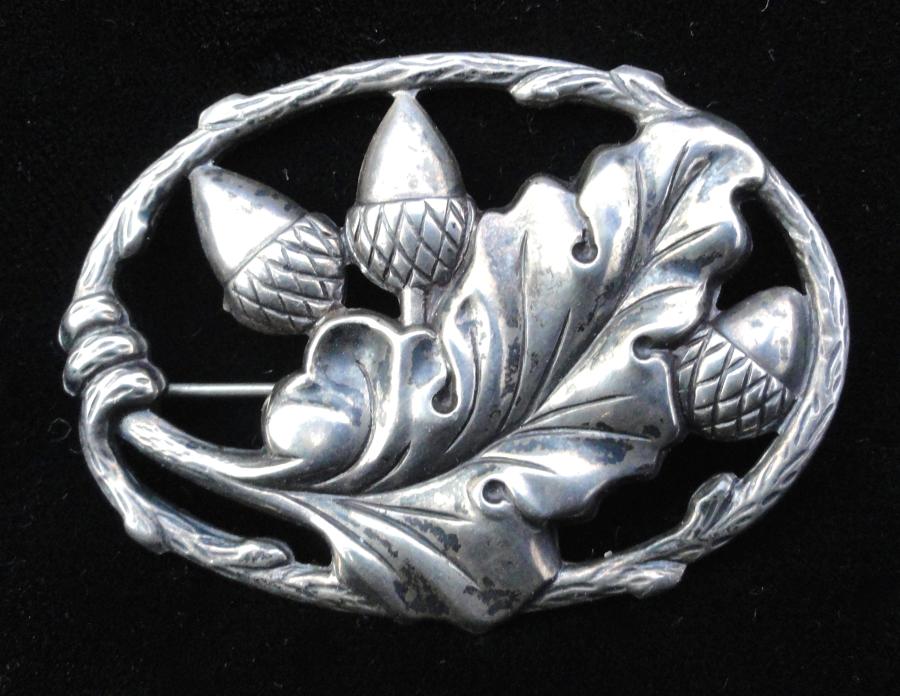 Sterling Silver Victorian Acorn Brooch ~ 1880