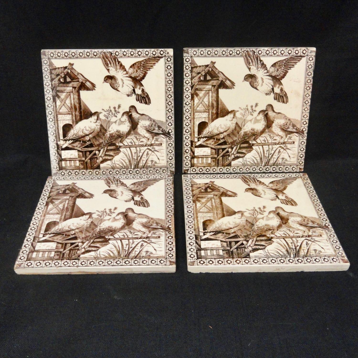 Four Aesthetic Movement Tile ~ BIRDS 1880