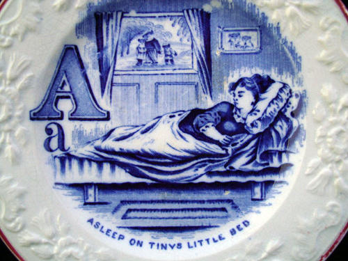 Flow Blue Alphabet A Plate ~ The Three Bears 1840