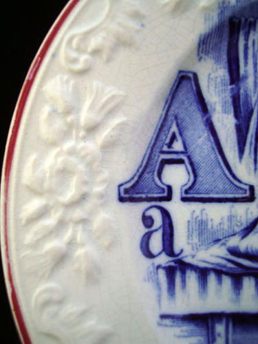 Flow Blue Alphabet A Plate ~ The Three Bears 1840