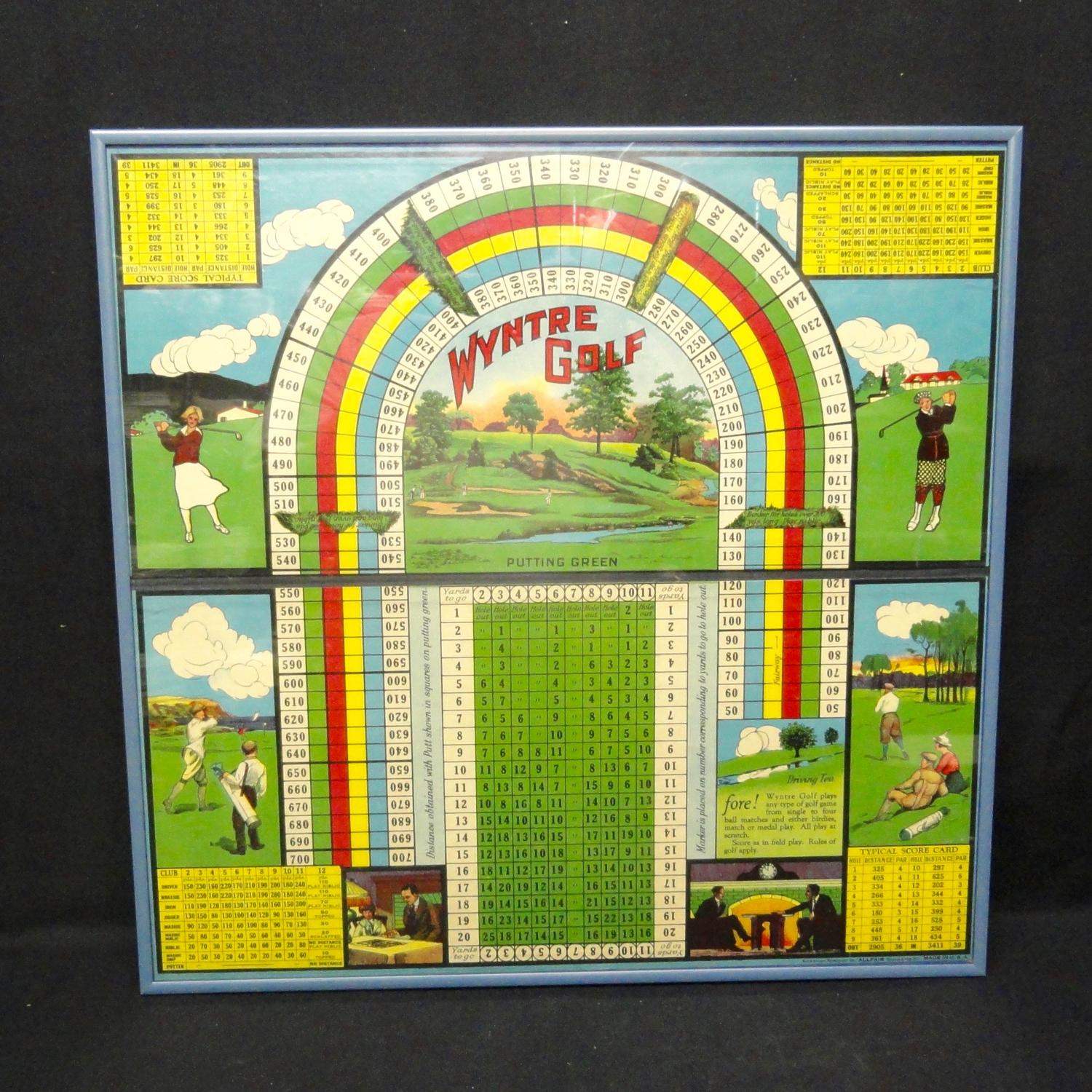Framed Antique Wyntre GOLF Game Board ~ 1920