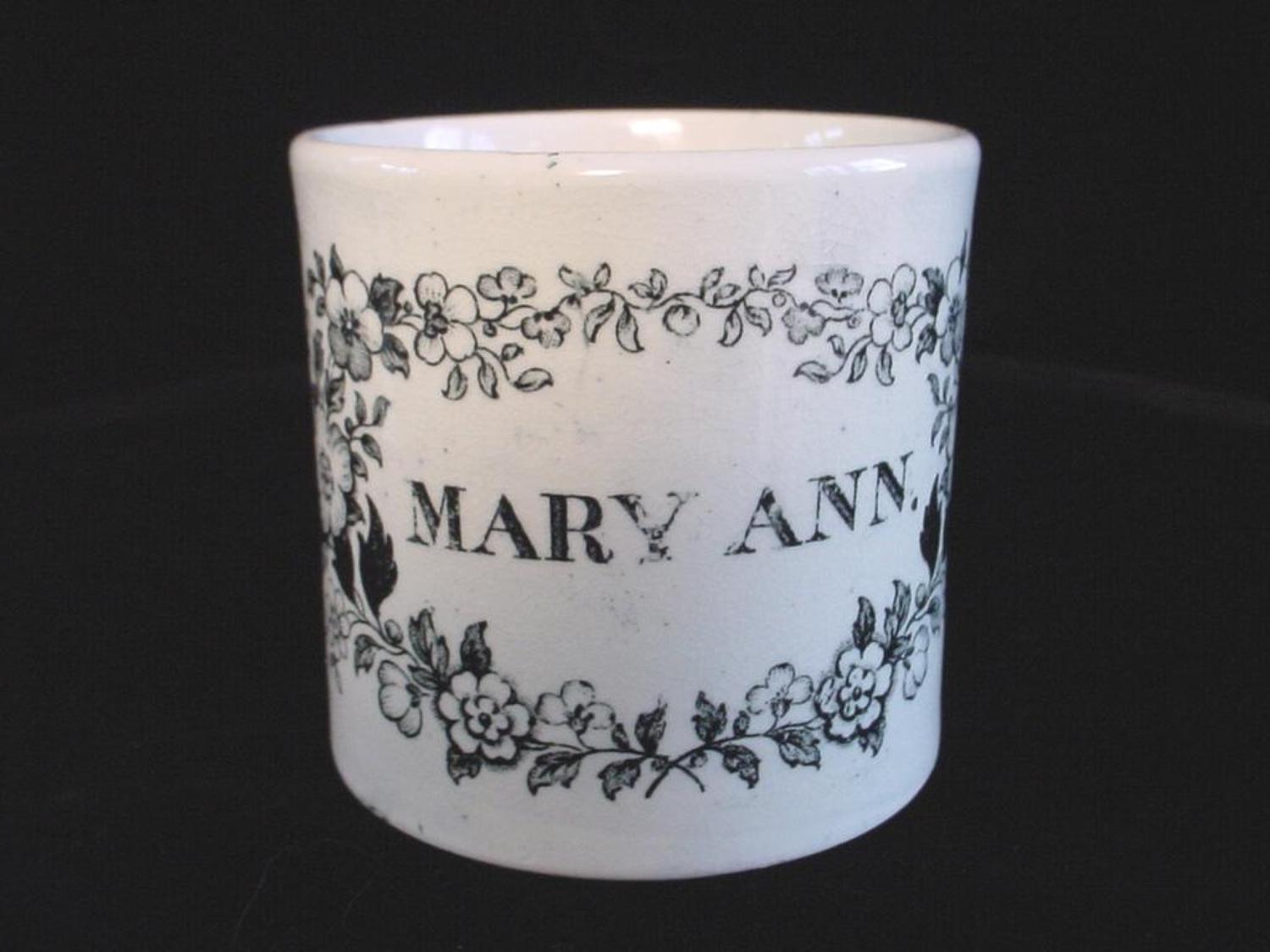 Pearlware Glaze Child's Mug Cup ~ MARY ANN 1840