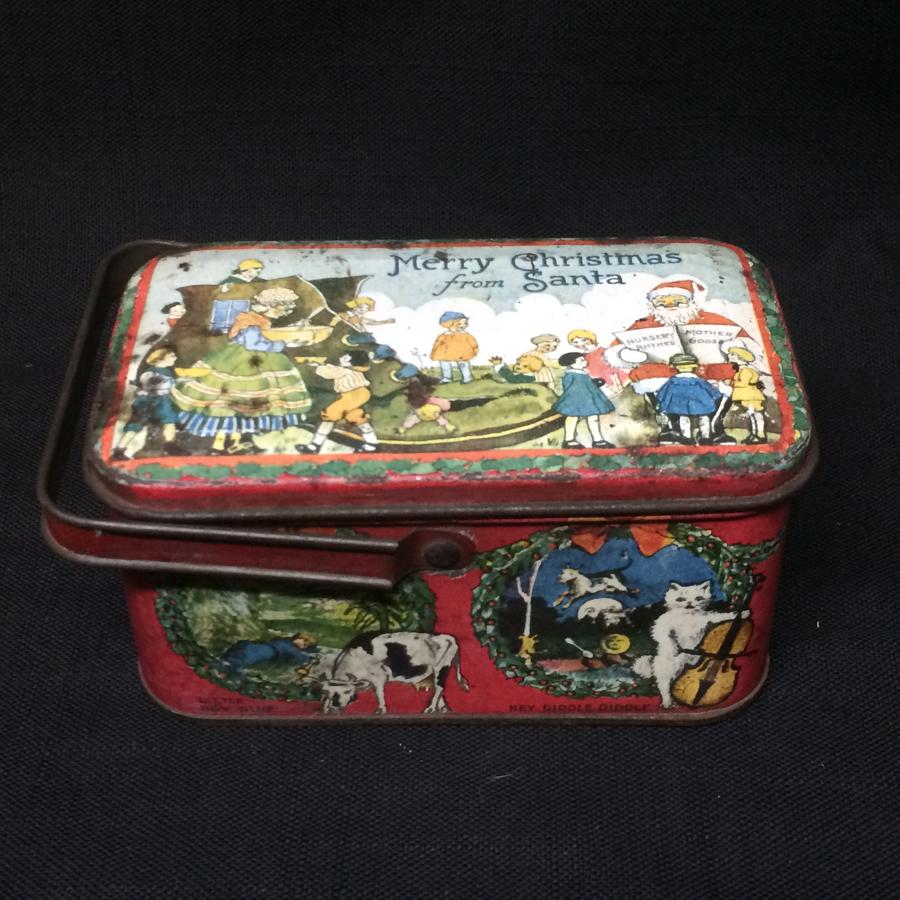 Merry Xmas Santa  Nursery Rhyme Tin Lunch Box 1925 Tindeco