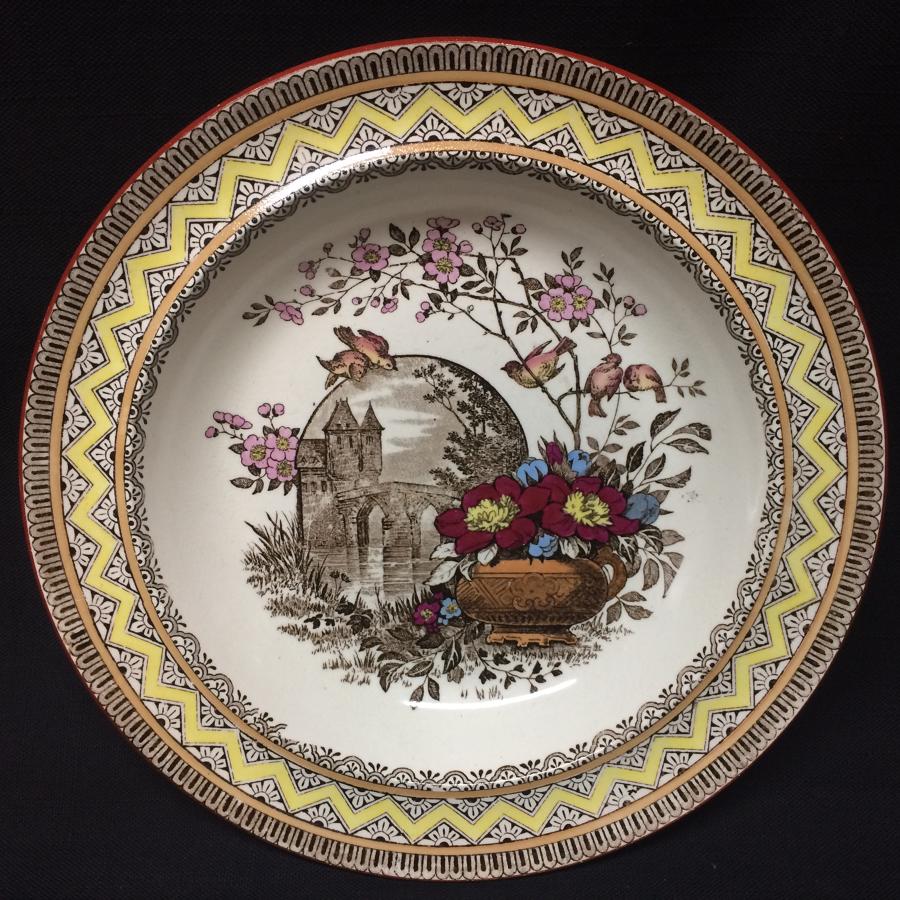 Aesthetic Brown Transferware Rice or Porridge Plate ~ Edinburg 1882