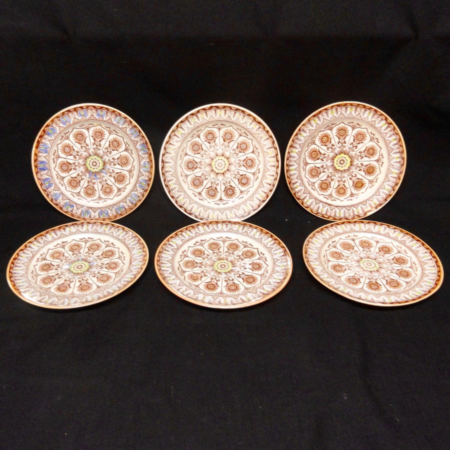 6 ~ Antique Polychrome Brownware Plates ~ CYPRUS 1885