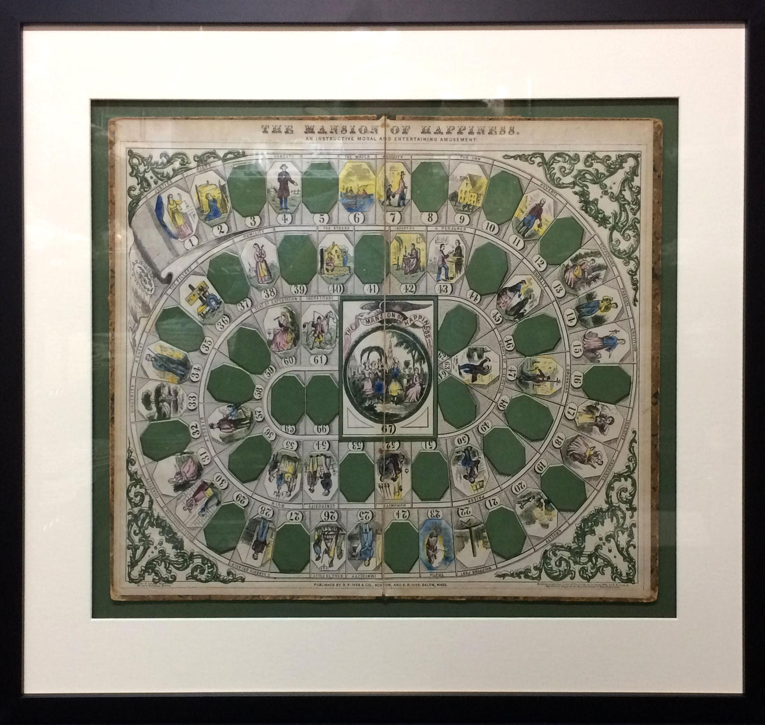 Professionally Framed Game Board ~ Mansion of Happiness 1864