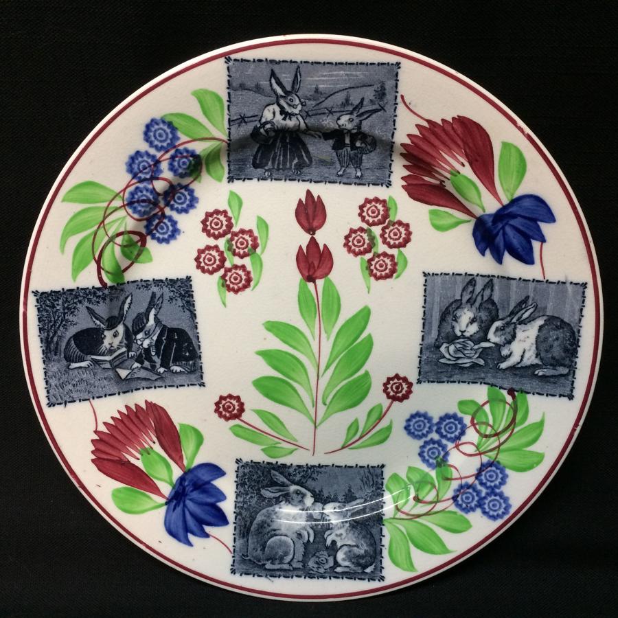 C 1900 ~ Stick Spatter Ironstone Rabbitware Plate ~ Virginia Rose