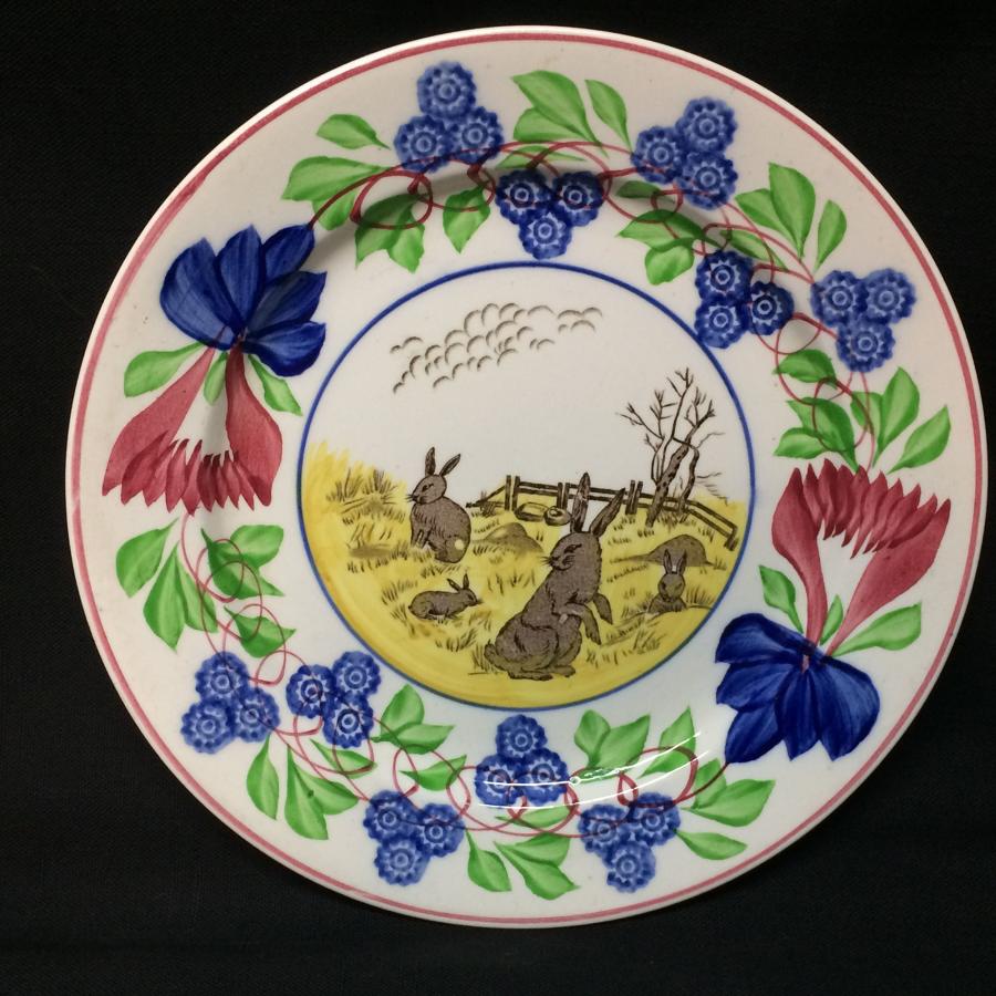 C 1900 ~ Stick Spatter  Rabbitware Ironstone Plate ~ Virginia Rose