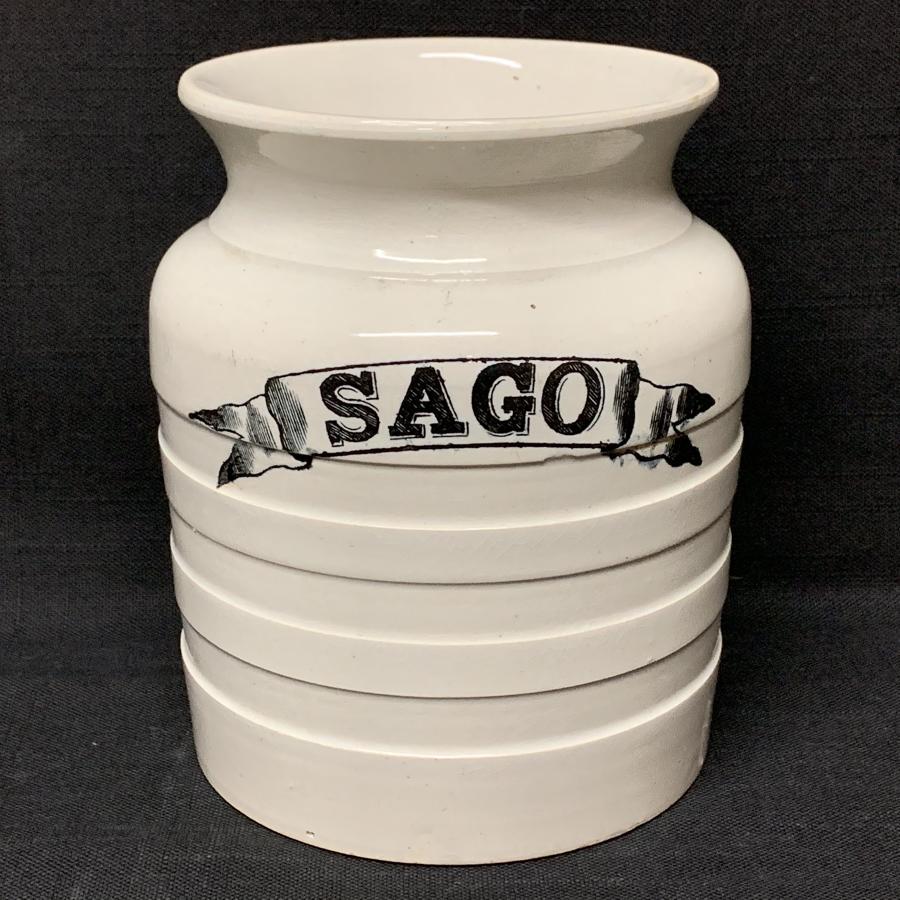 Edwardian White Banded Kitchen Storage Jar ~ Sago ~ c 1920