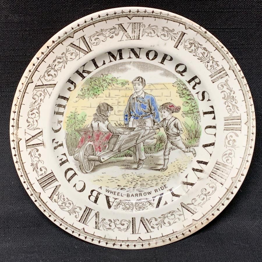English Alphabet Plate ~ Clock ~ A Wheel-Barrow Ride 1880