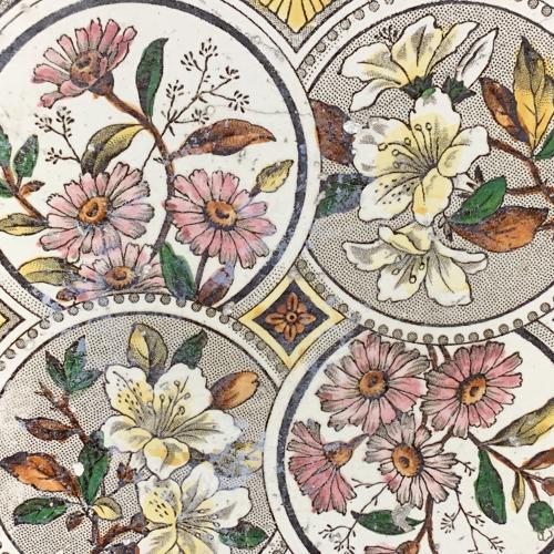 English Brown Transferware PolychromeTile ~ 1885