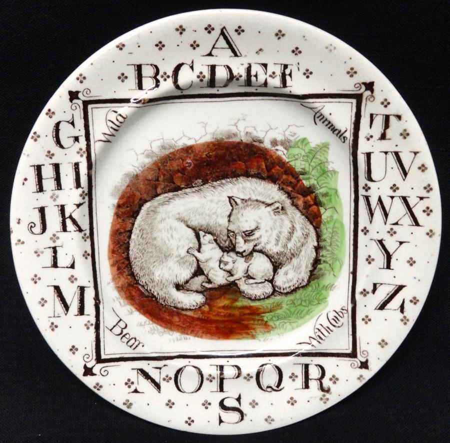 Antique ABC Plate ~ Wild Animals ~ POLAR BEARS 1880