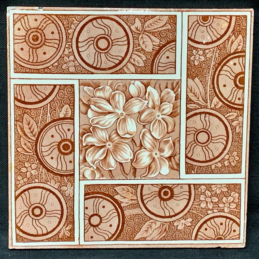 Maroon Red ALMONDS English Tile ~ 1881