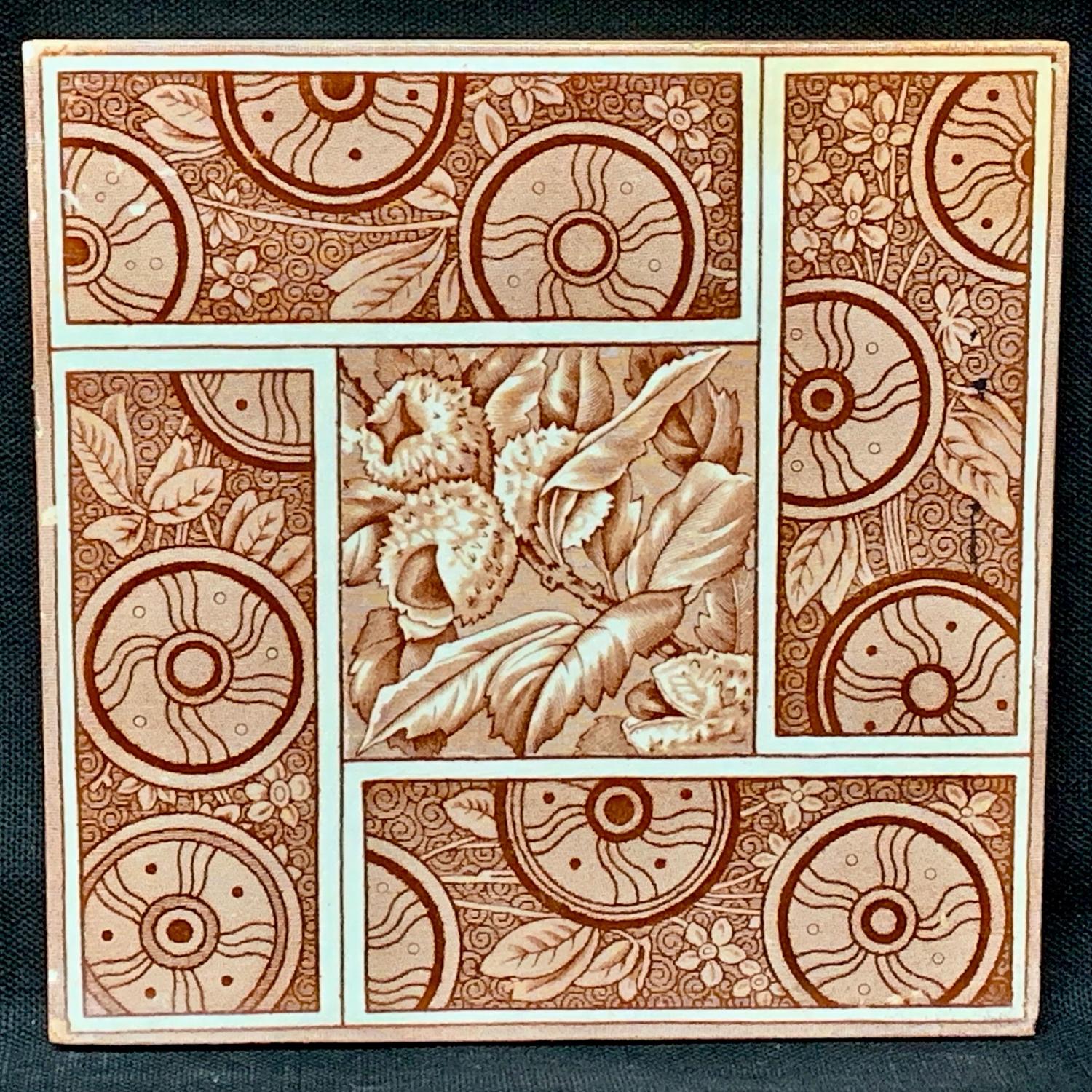Maroon Red CHESTNUTS English Tile ~ 1881