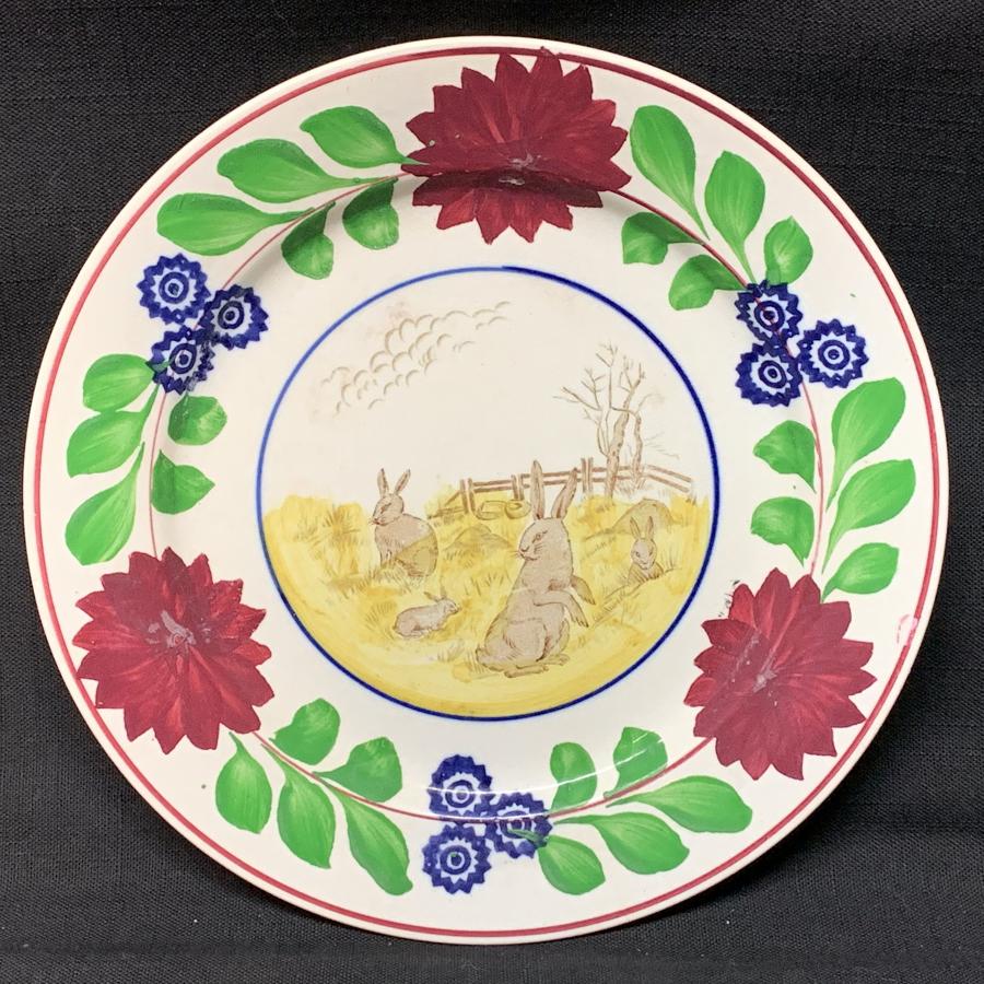 Spongeware Rabbitware Ironstone Plate ~ Adams Rose