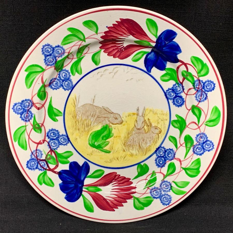 C 1900 ~ Stick Spatter Rabbitware Ironstone Plate ~ Virginia Rose