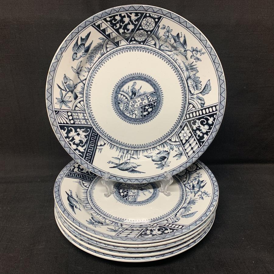 Six Aesthetic Blue Transferware Supper Plates ~ CONGO 1883