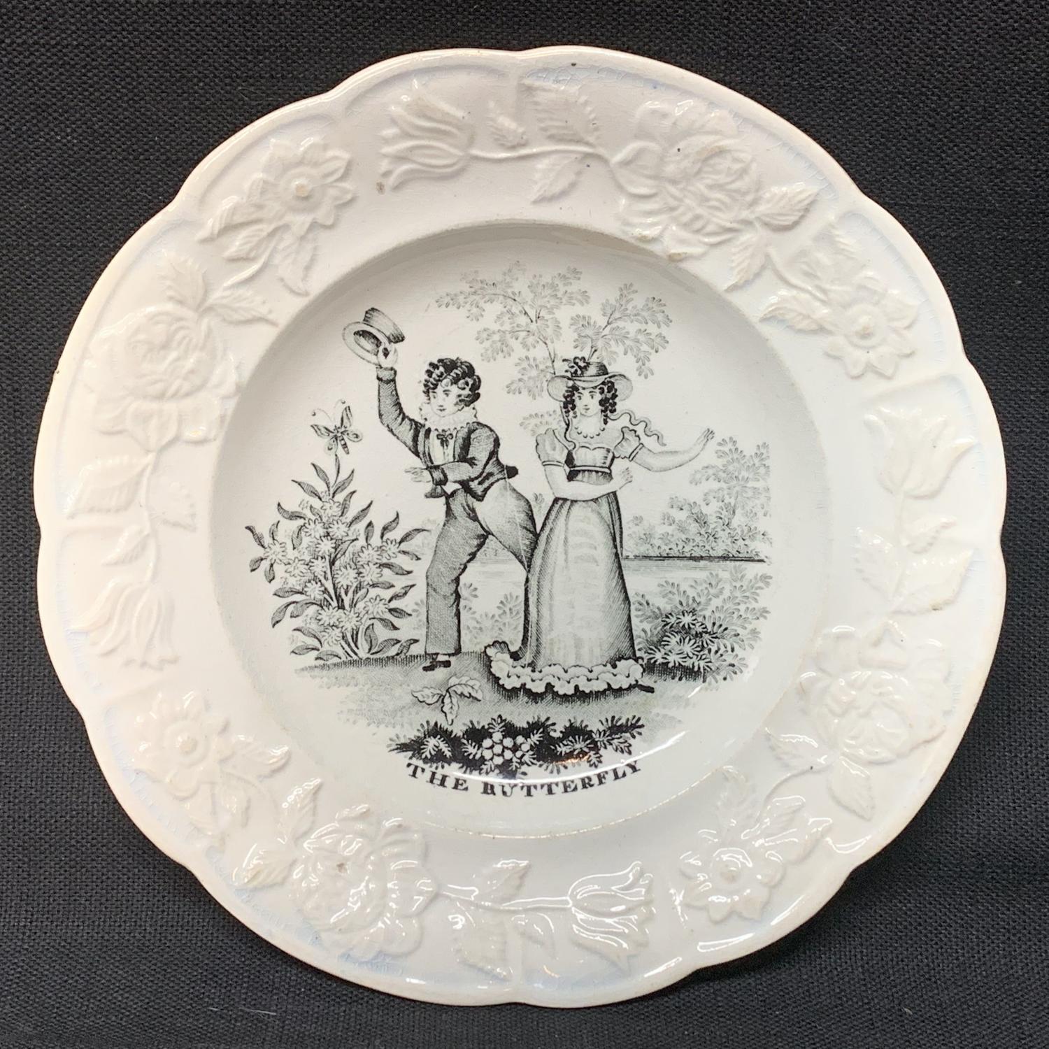Early Child’s Pearlware Transfer Printed Plate THE BUTTERFLY 1840