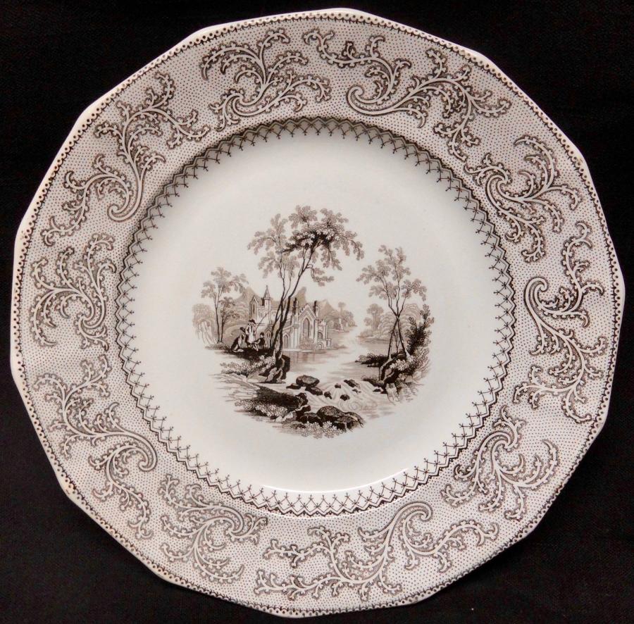 Staffordshire Transferware Brown and White Plate  ~ ABBEY 1840