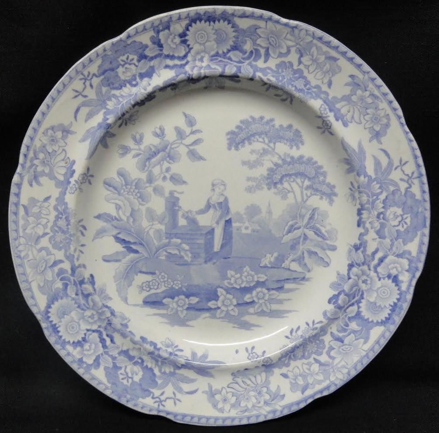Romantic Pearlware Blue Transferware Plate ~ Girl at the Well ~ c1840