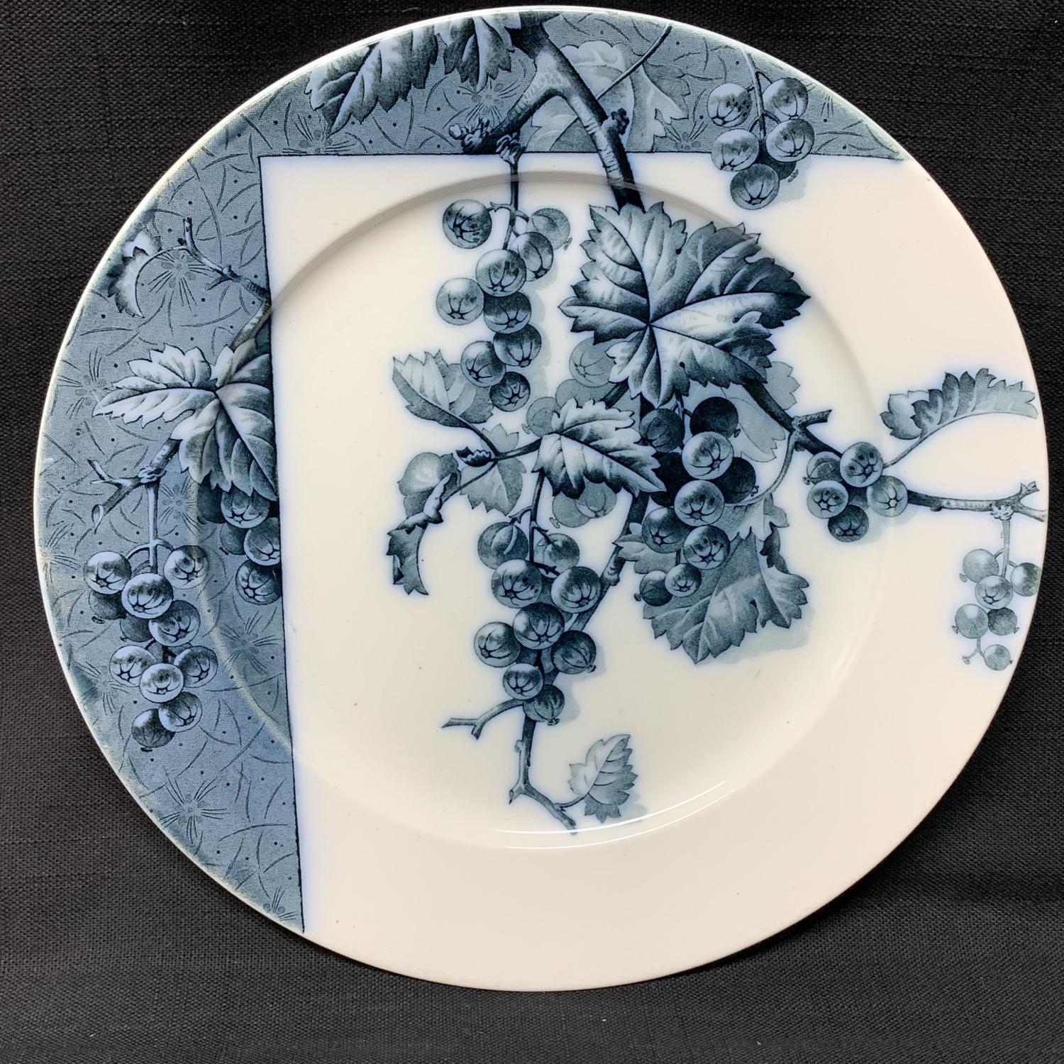 Mulberry Blue Transferware Botanical Fruit Plate  ~ 1884 ~ Gooseberrie