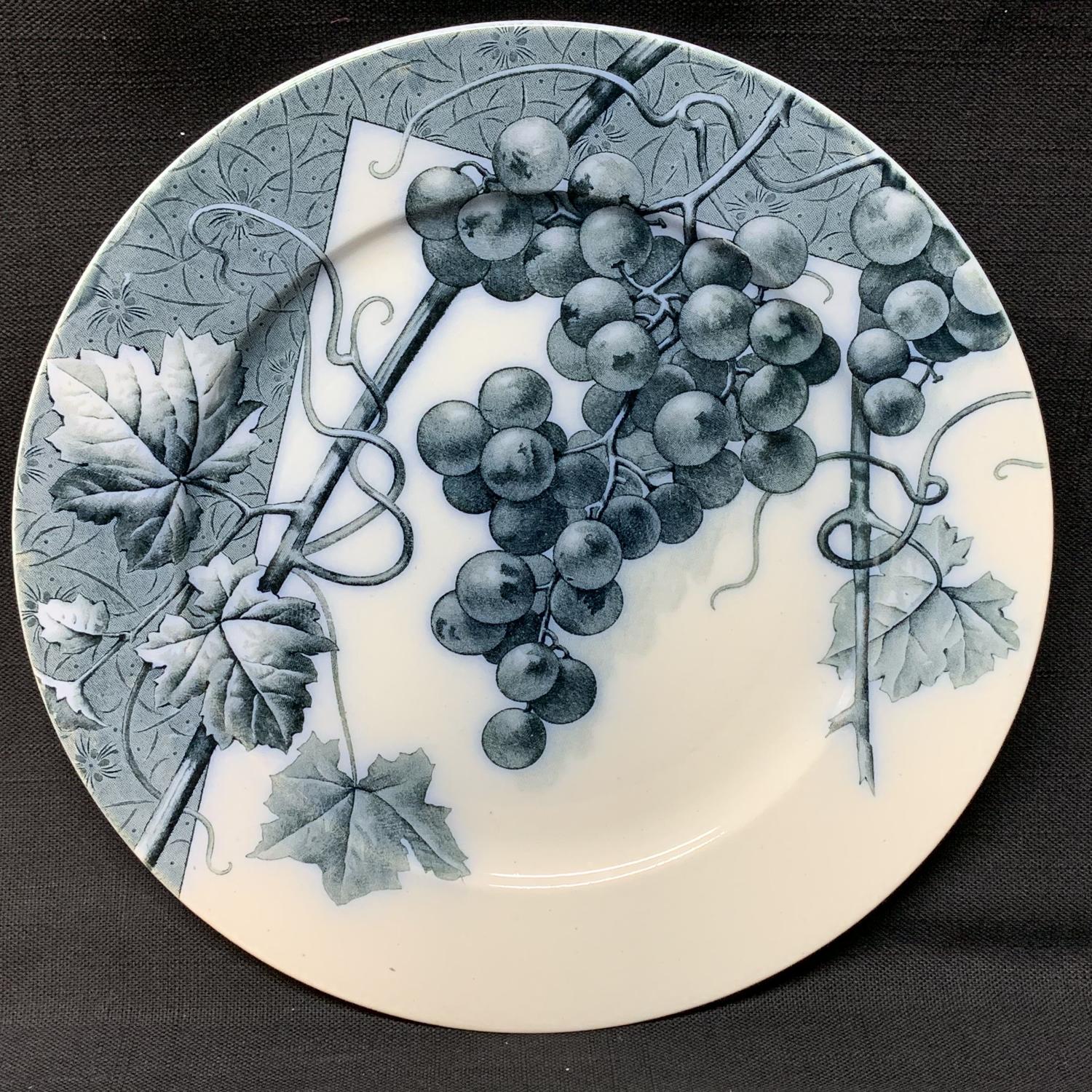 Mulberry Blue Transferware Botanical Fruit Plate  ~ 1884 ~ Grapes