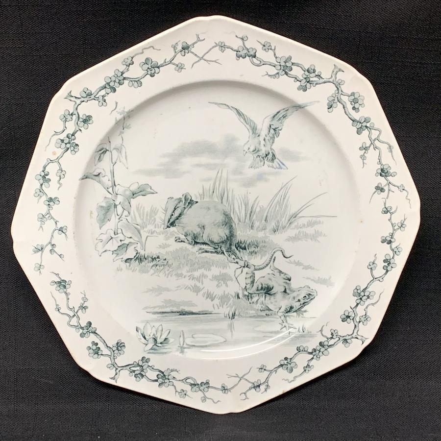 Rare Earthenware Fables Plate ~ Frogs and Rat 1880