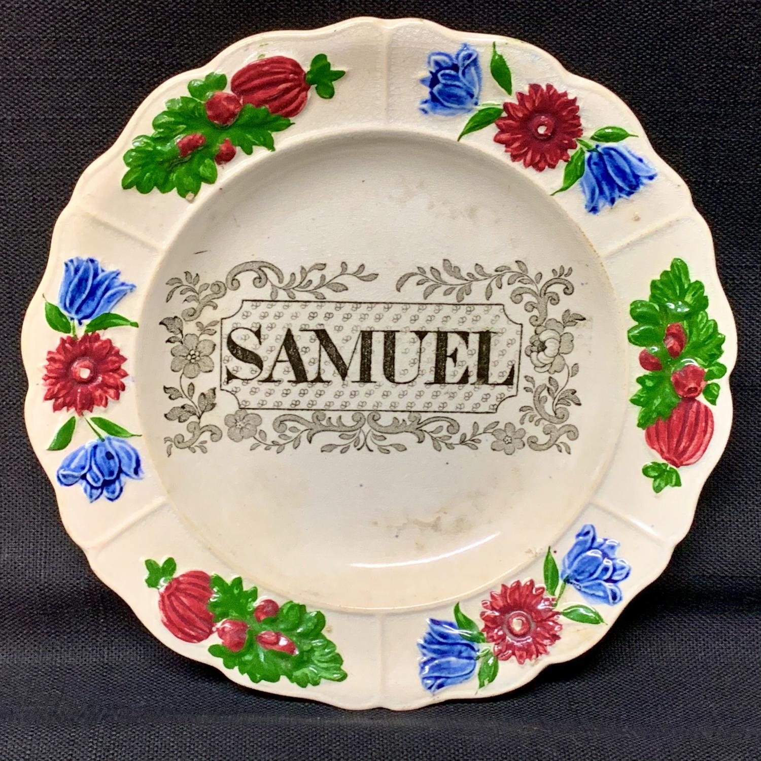 Staffordshire Childs Pearlware Name Plate for SAMUEL c 1830