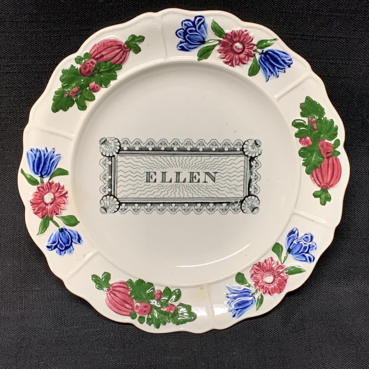 Staffordshire Childs Pearlware Name Plate for ELLEN 1830