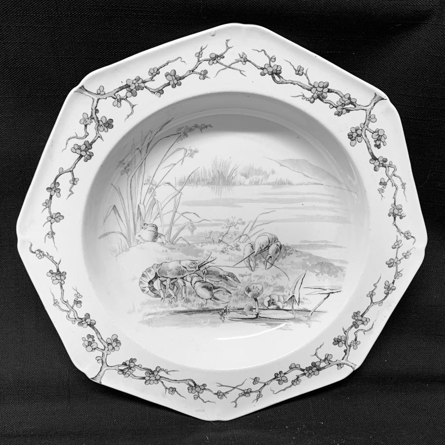Grey Black Fontaine's Fables ~ Lobsters with Frog Soup Plate 1880