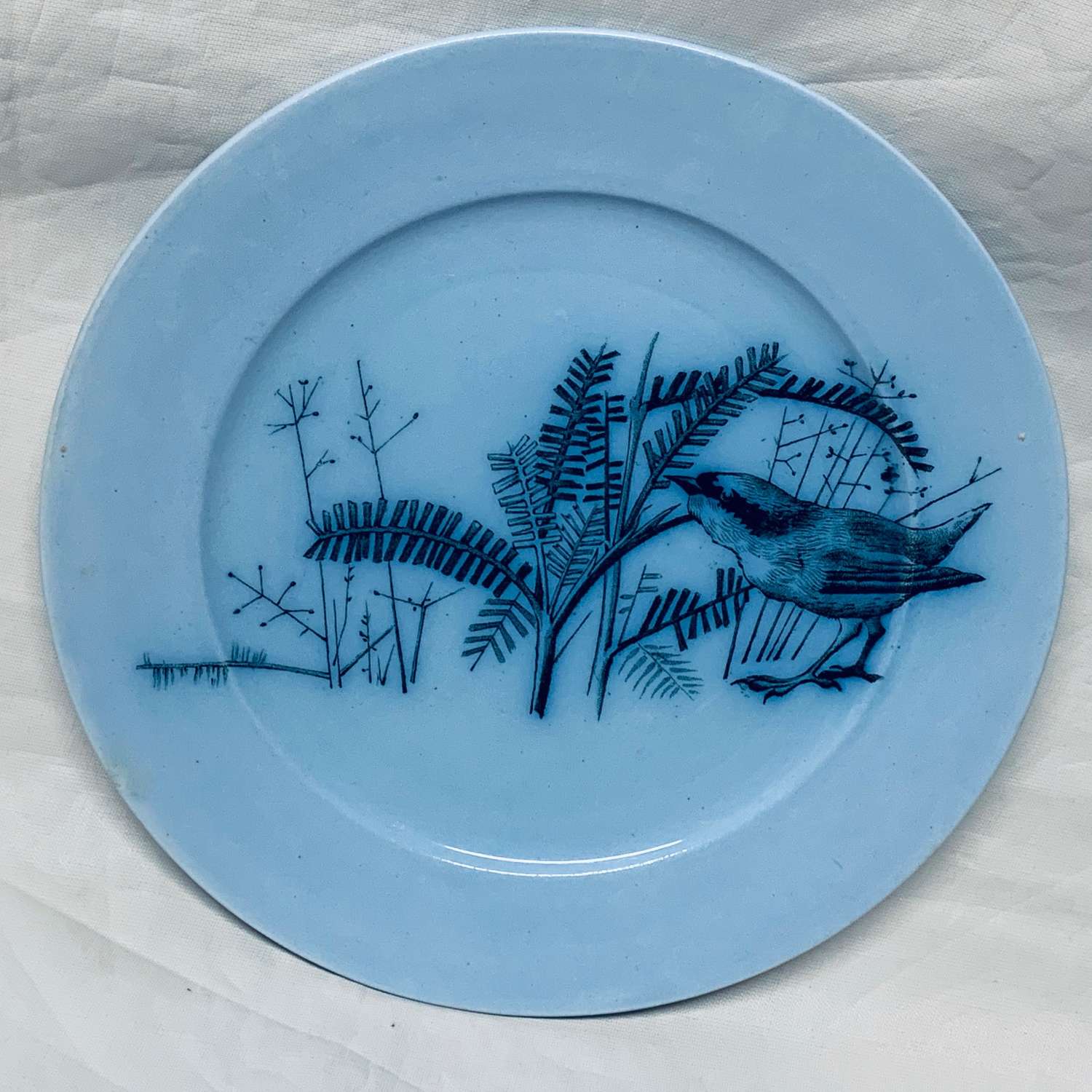 Pierre Mallet Blue Transferware ORNITHOLOGY Canova Plate ~ 1870