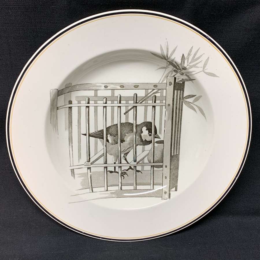 Pierre Mallet Brown Transferware ORNITHOLOGY Canova Soup Plate ~ 1870