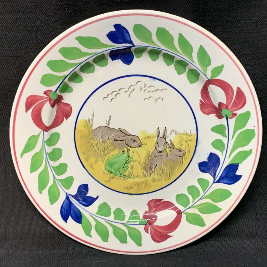 Spongeware Rabbitware Ironstone Plate ~ Adams Rose 1900