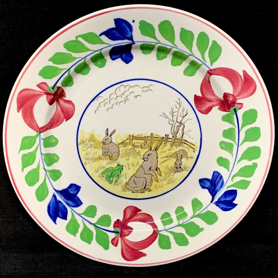 Antique Spongeware Rabbitware Ironstone Plate ~ Adams Rose 1900
