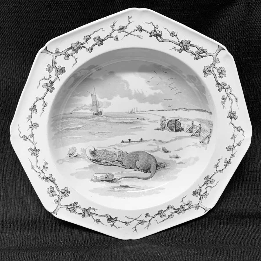 Grey Black Fontaine's Fables ~ Mouse and Oyster Soup Plate 1880