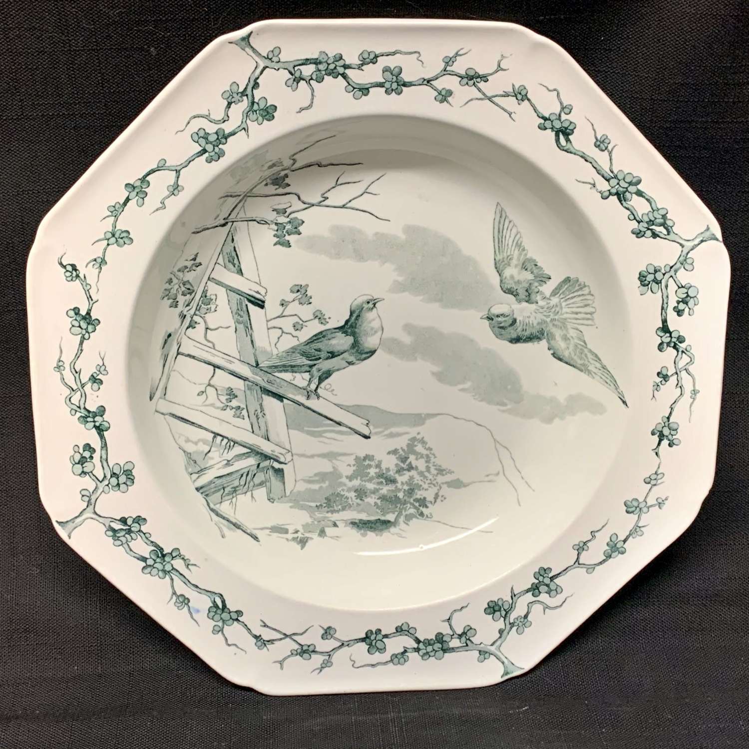 Grey Black Fontaine's Fables ~ Two Doves Soup Plate 1880