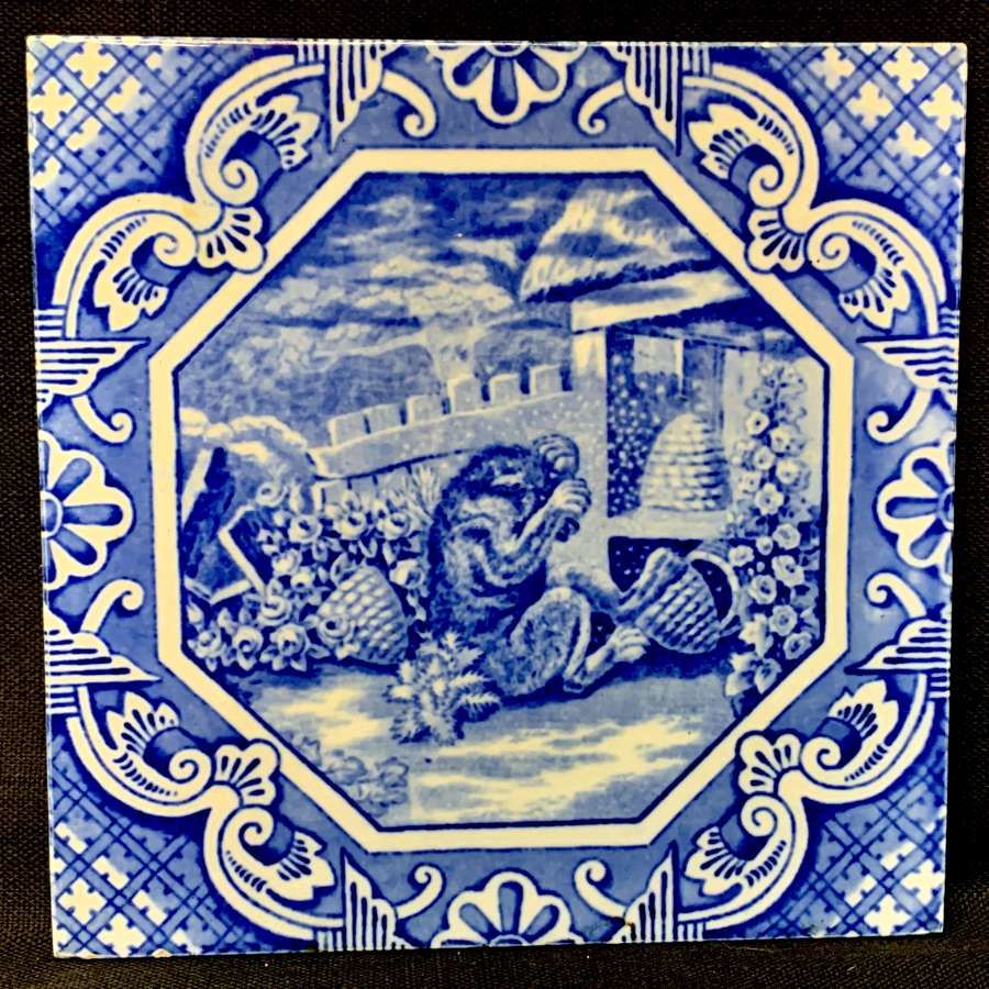 Minton & Hollins Tile ~ Aesop Fable ~ Beehive with Bear ~ 1870