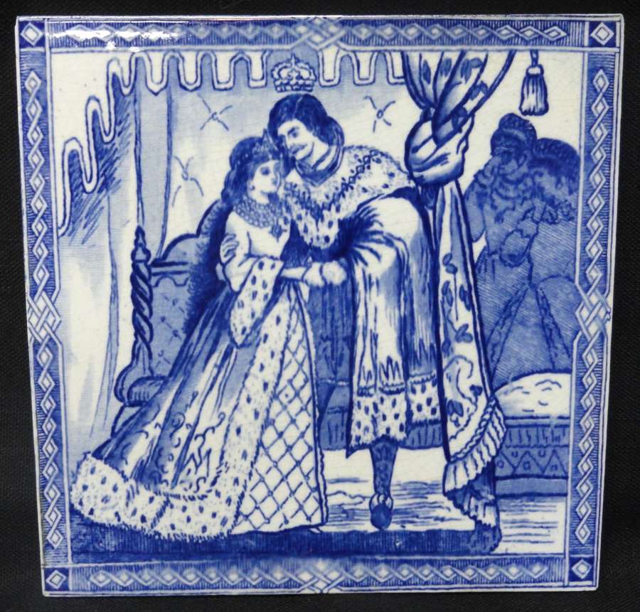 Antique Blue Victorian Antique CINDERELLA Tile ~ 1880