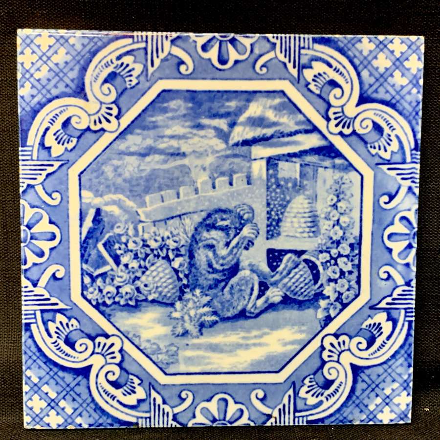 Minton & Hollins Tile ~ Aesop Fable ~ Beehive with Bear ~ 1870