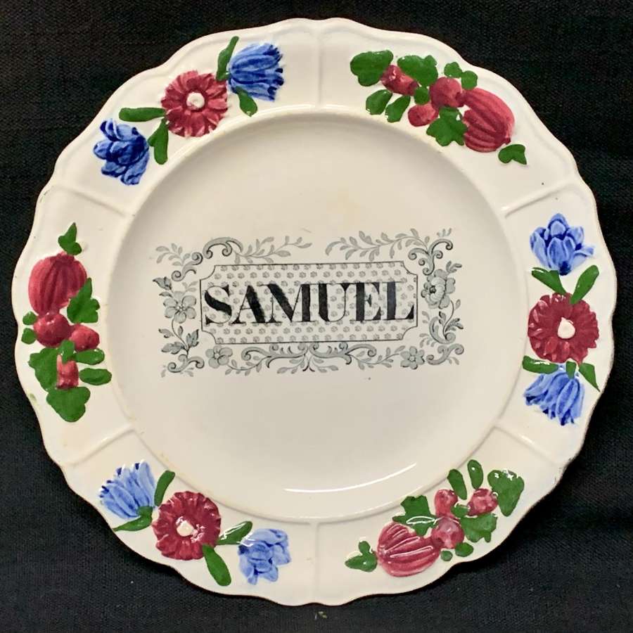 Staffordshire Childs Pearlware Name Plate for SAMUEL 1830