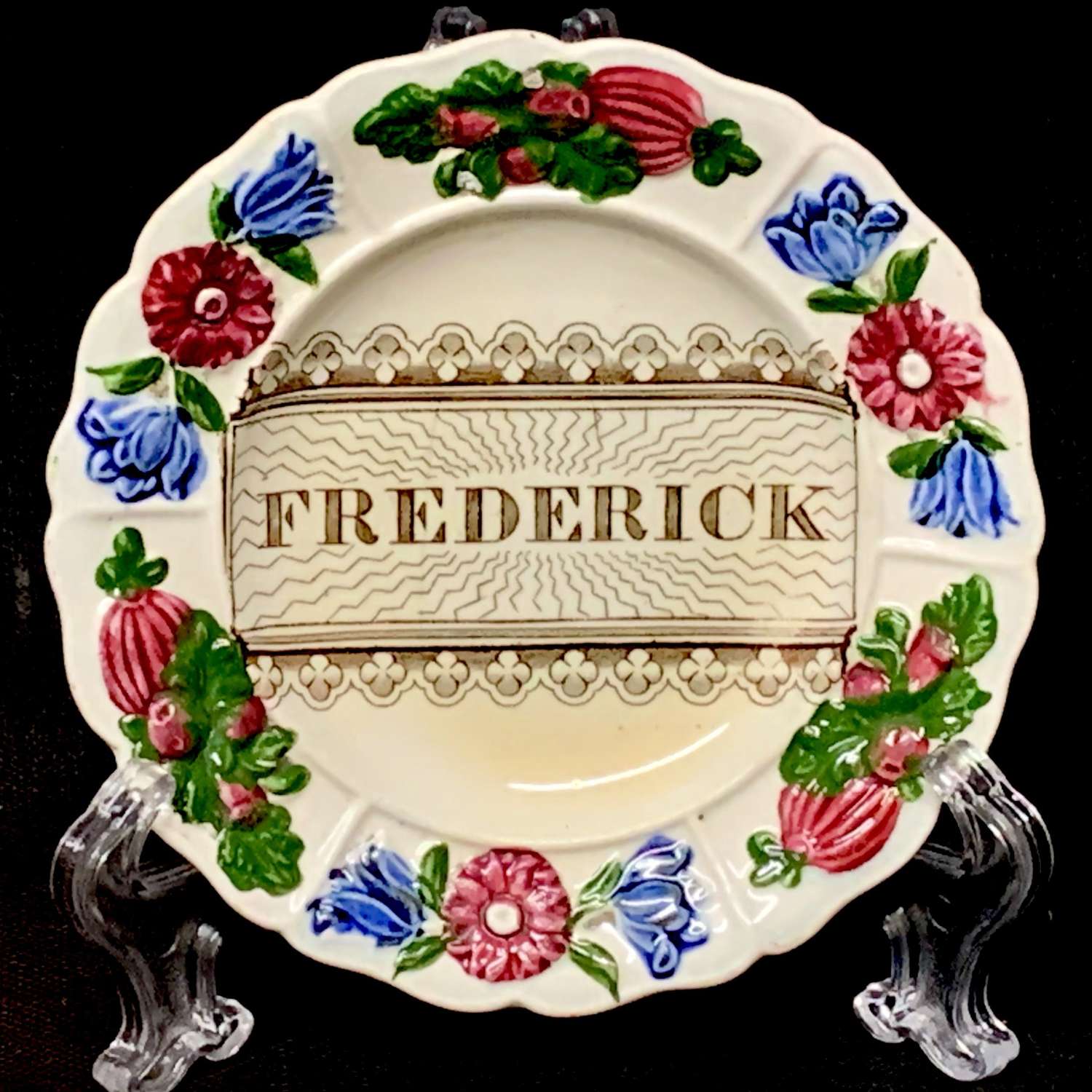 Staffordshire Childs Pearlware Name Plate for FREDERICK 1830