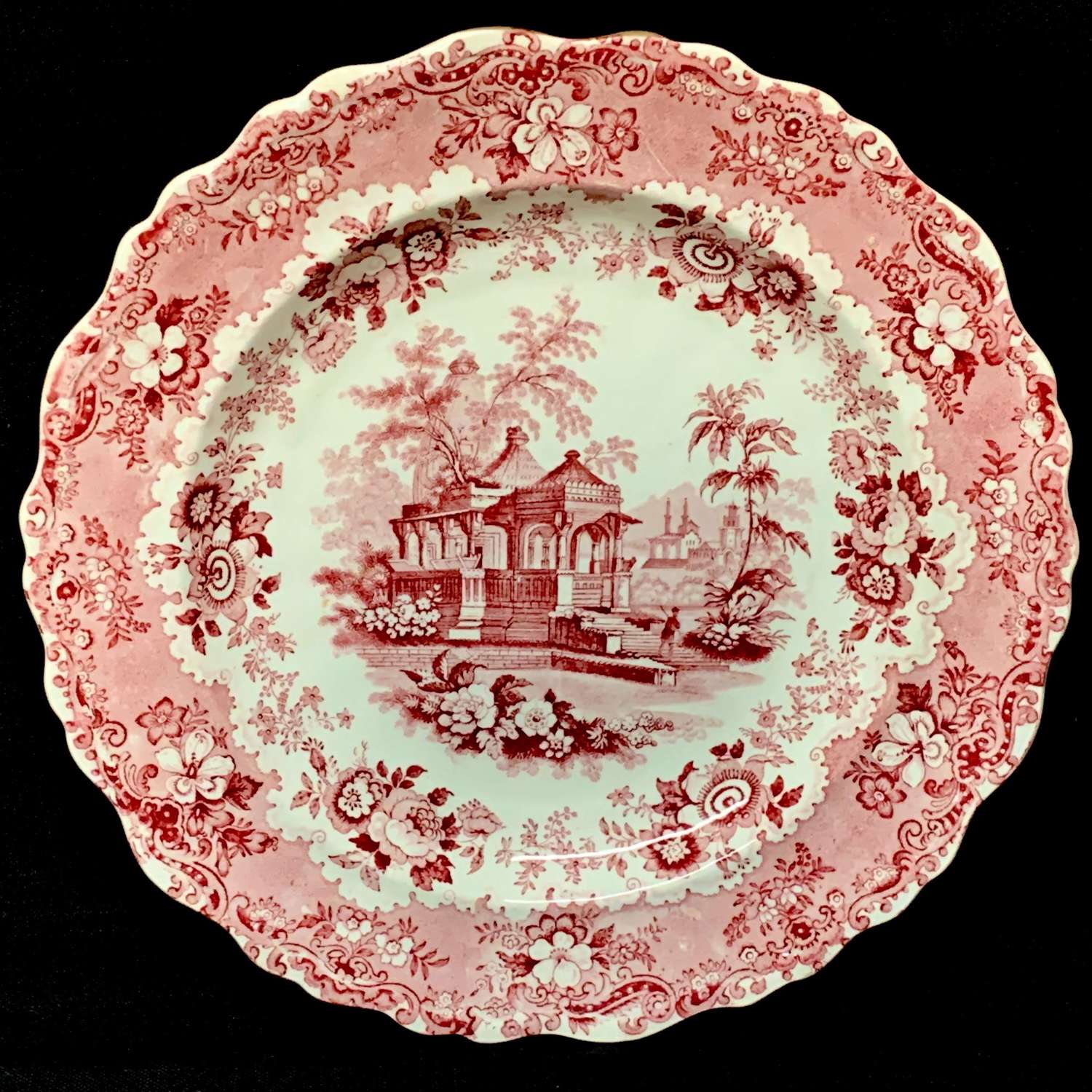 1840 ~ English Red Transferware Plate ~ ASIATIC SCENERY