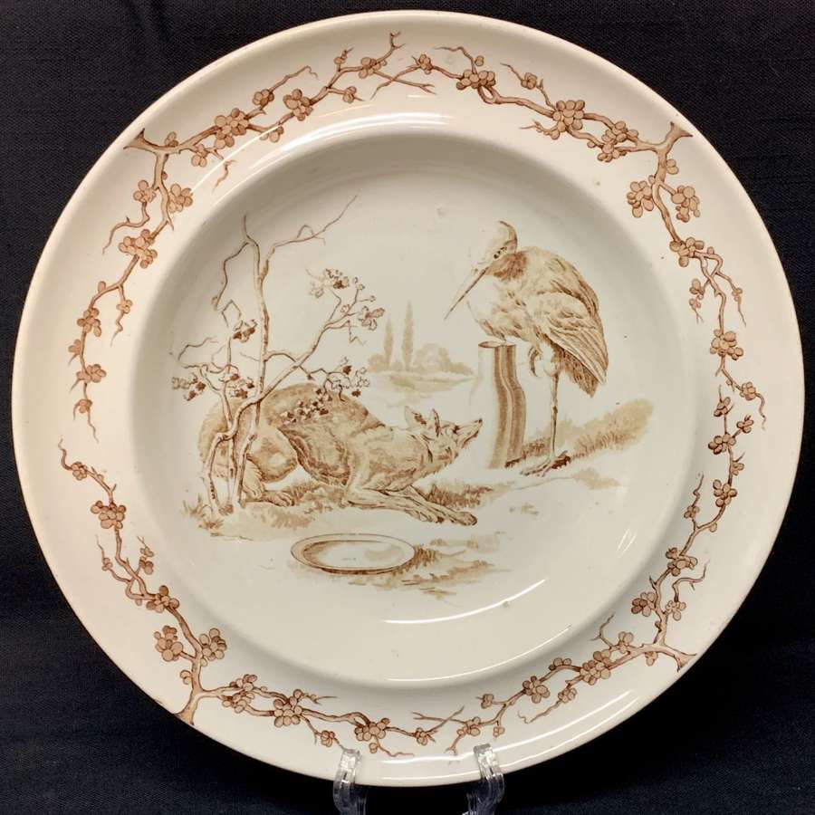 Brown Fontaine's Fables ~ Fox & Stork Cream Soup Plate 1880