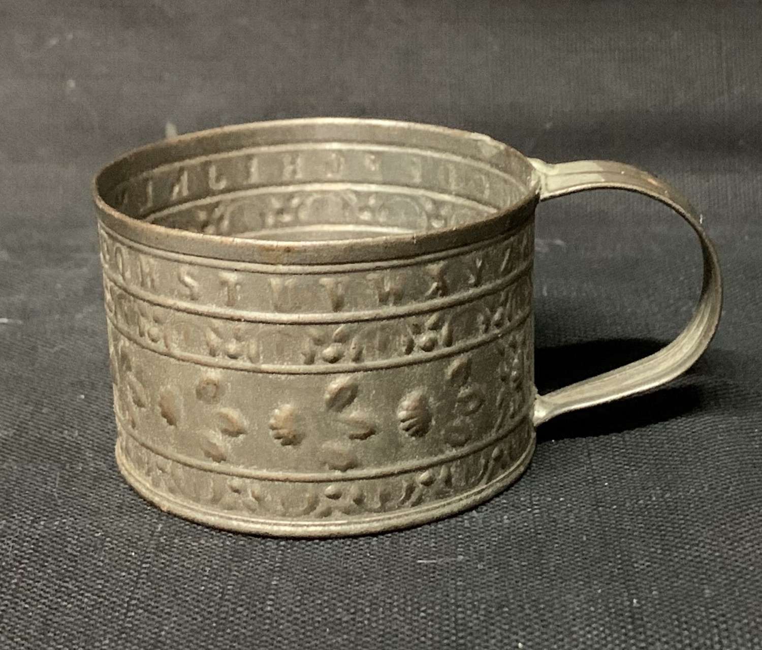 Antique Old Civil War Tin Mug ~ ALPHABET 1860