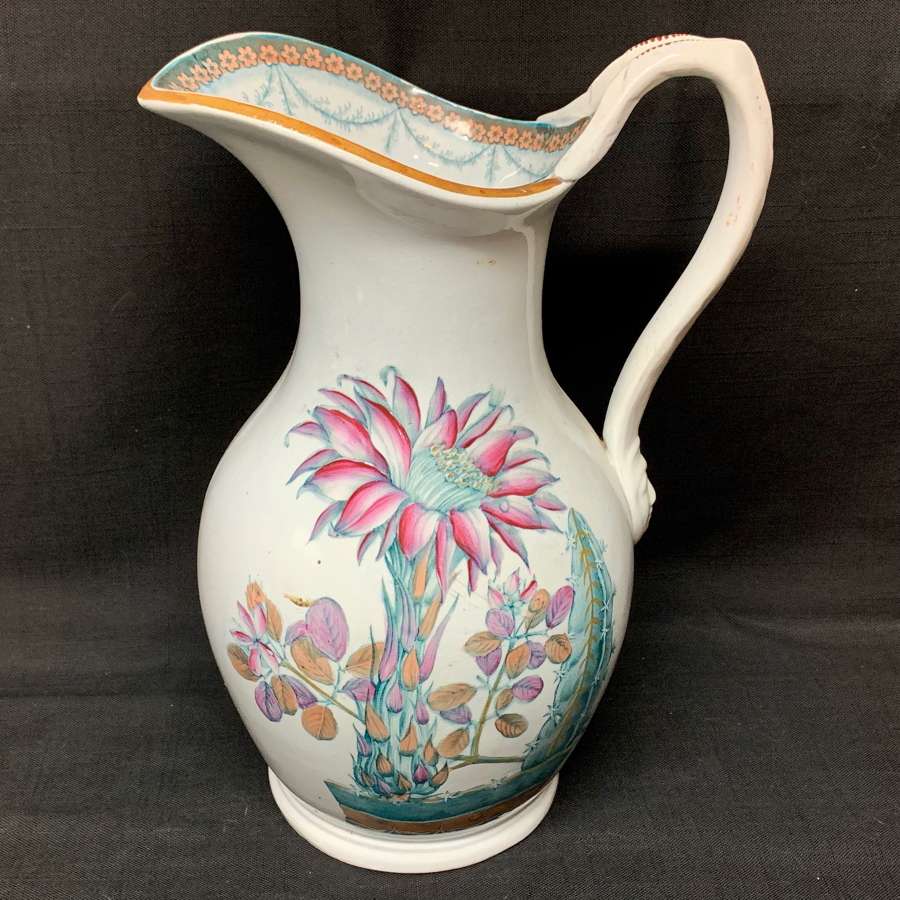 Victorian Transferware Water Pitcher ~ Epiphyllum Orchid Cactus 1880